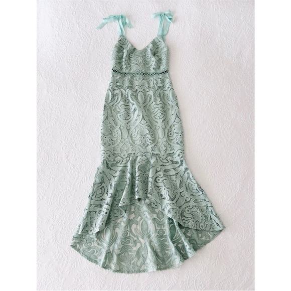 NWOT Lulus Won Your Heart Sage Green Lace Tie-Strap High-Low Midi Dress Small - Picture 2 of 8